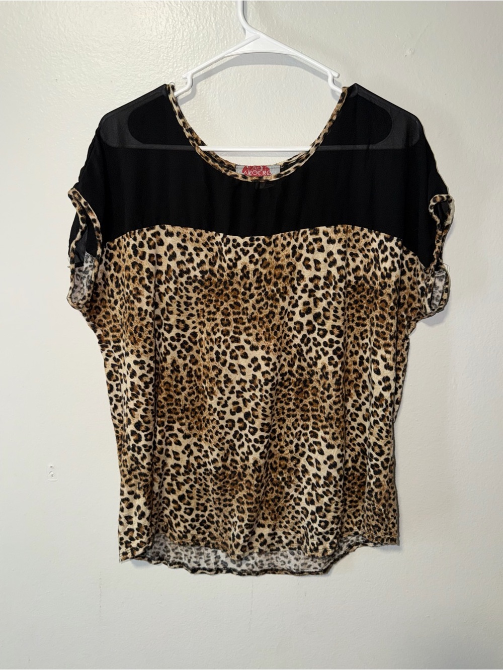 Avenue Black & Leopard Print Short Sleeve Blouse